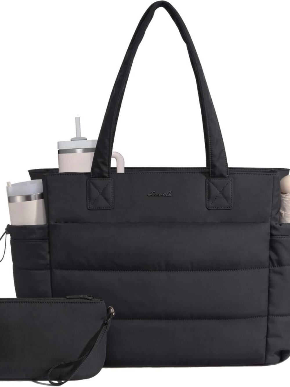 Tote Bag for Women with Giant Tumbler Holder Pocket, Puffer Work Travel Laptop H